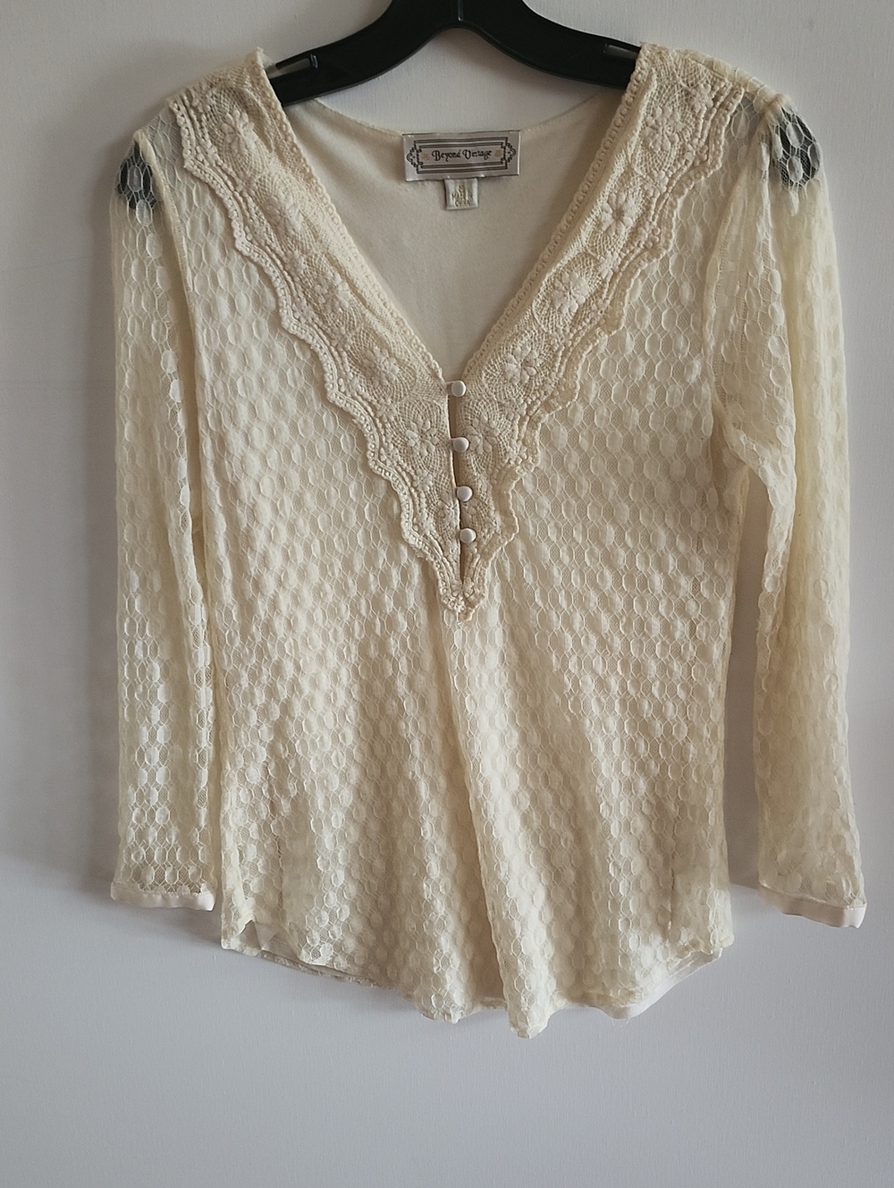 Free People Ivory Lace V-Neck Long Sleeve Top